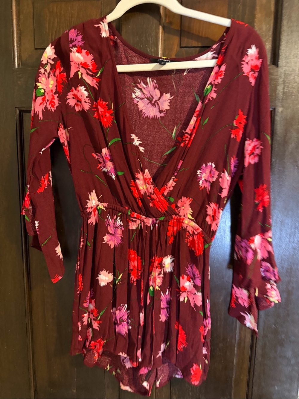Express Burgundy Floral Long Sleeve Wrap Dress